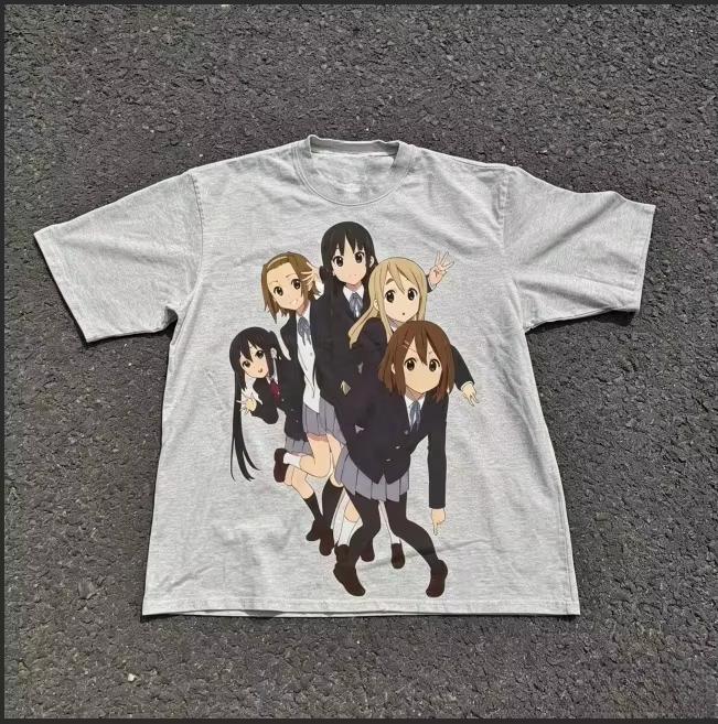 2026 K On Five School Girls Uniform Anime Print Off White Cotton Casual Oversized Unisex And Unisex Oversized Unisex Comfortable Tee