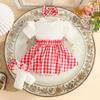 Cross0 Baby Girl Plaid Dress Set: Summer Short-Sleeve Dress + Bow Foot Cover + Hair Tie