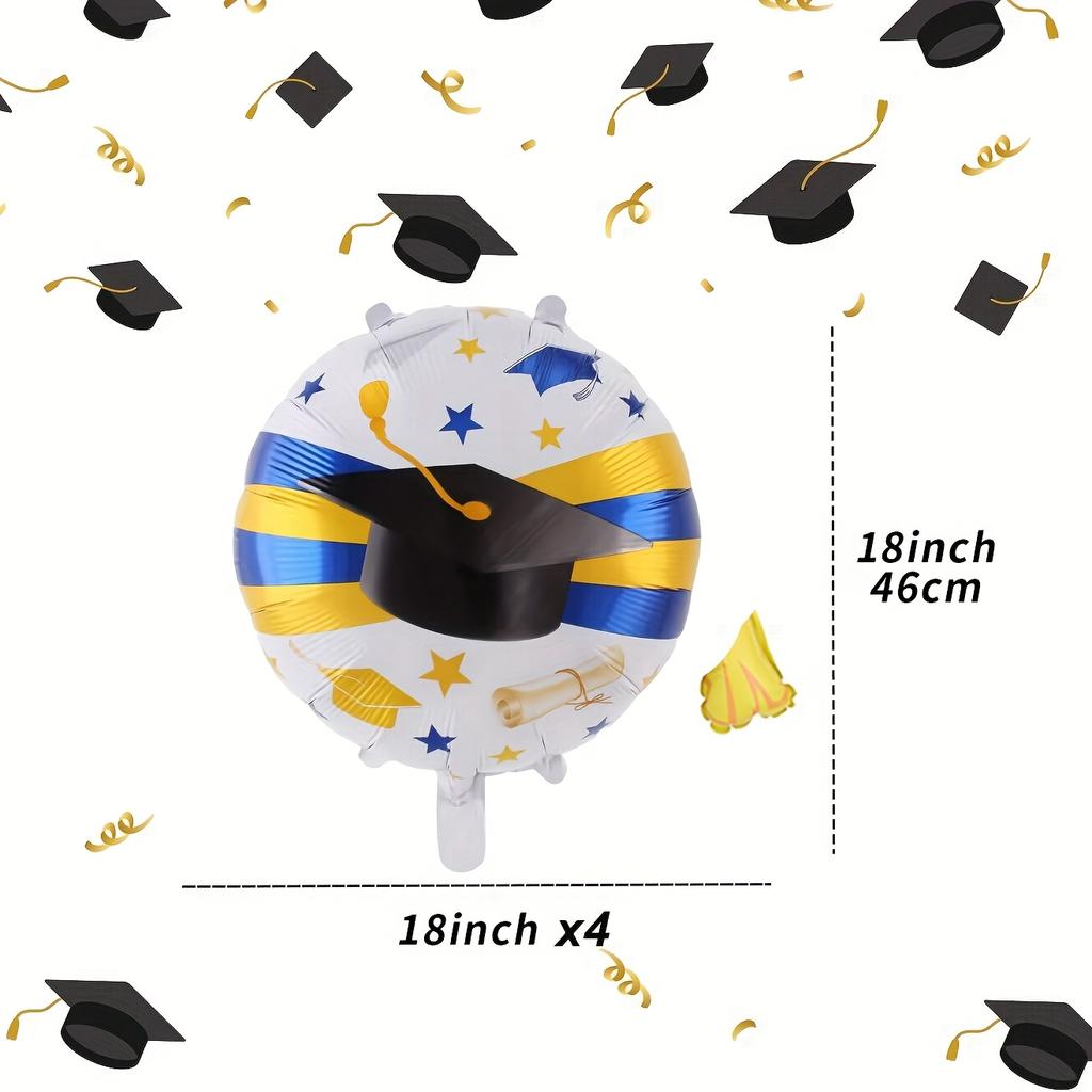 4Pcs 18 inch Bachelor's Hat Printed Round Aluminum Film Balloon Graduation Theme Party Decorn Globos Graduation Ceremony Decor