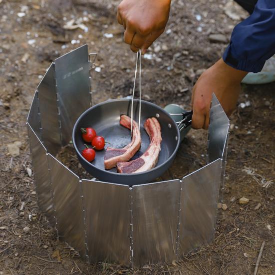Yousheng 10-Panel Camping Stove Windshield Portable Lightweight Outdoor Hiking Picnic Metal Windproof Butane Gas Stove Burner Folding Windscreen