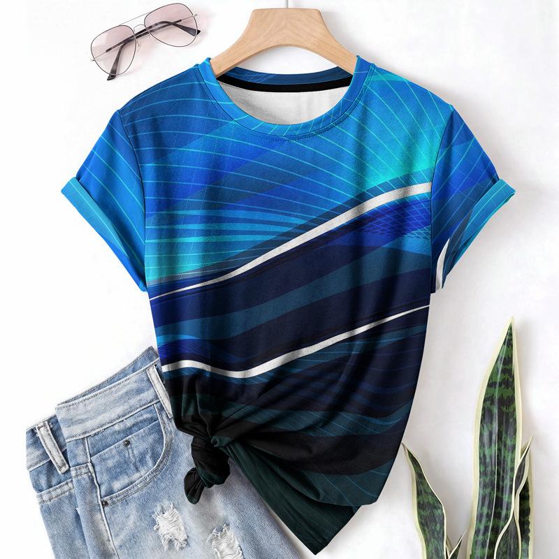 Sommar Geometri Casual Sport Dam T-shirt Rund Hals Kort Ärm Abstrakt Enkel Lös Andningsbar Skjorta