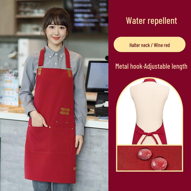 Waterproof Red Apron with Logo for Weddings, 100th Birthdays, and Special Events - Oil-Proof, Festive, Celebratory Design