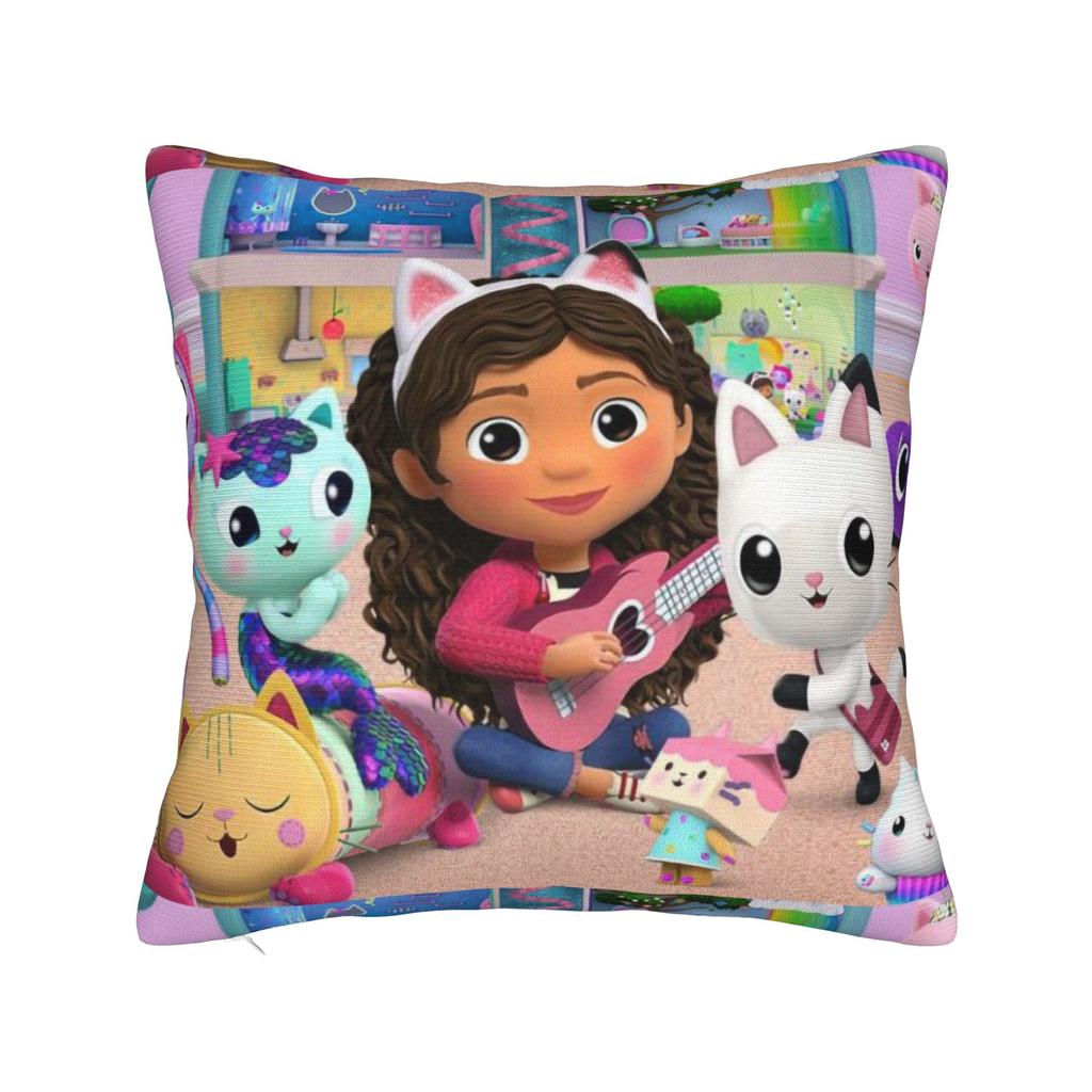 Gabby Dollhouse Cartoon Pillowcase Polyester Cushion Cover Decorative Cute Animals Pillow Case Cover Home Square 45X45cm