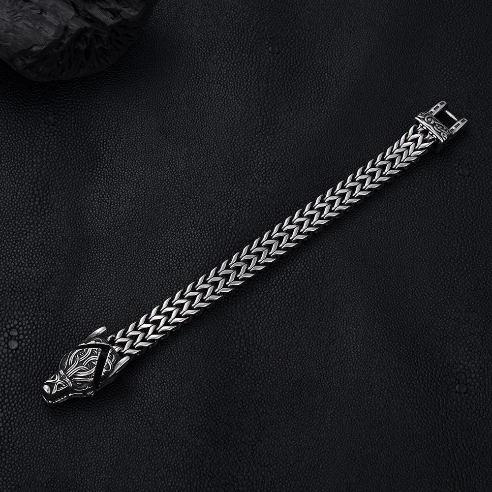Bracciale Testa di Lupo Vichingo per Uomo Catena Spessa in Acciaio Inossidabile Gioielli Retro in Titanio