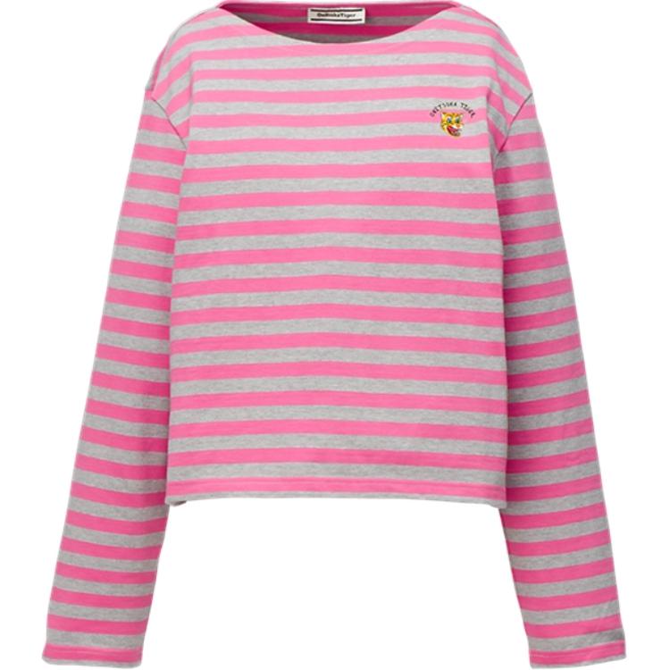 ONITSUKA TIGER Striped Boat Neck Short Sleeve T-Shirt Women Tops Pink 2182B264-020