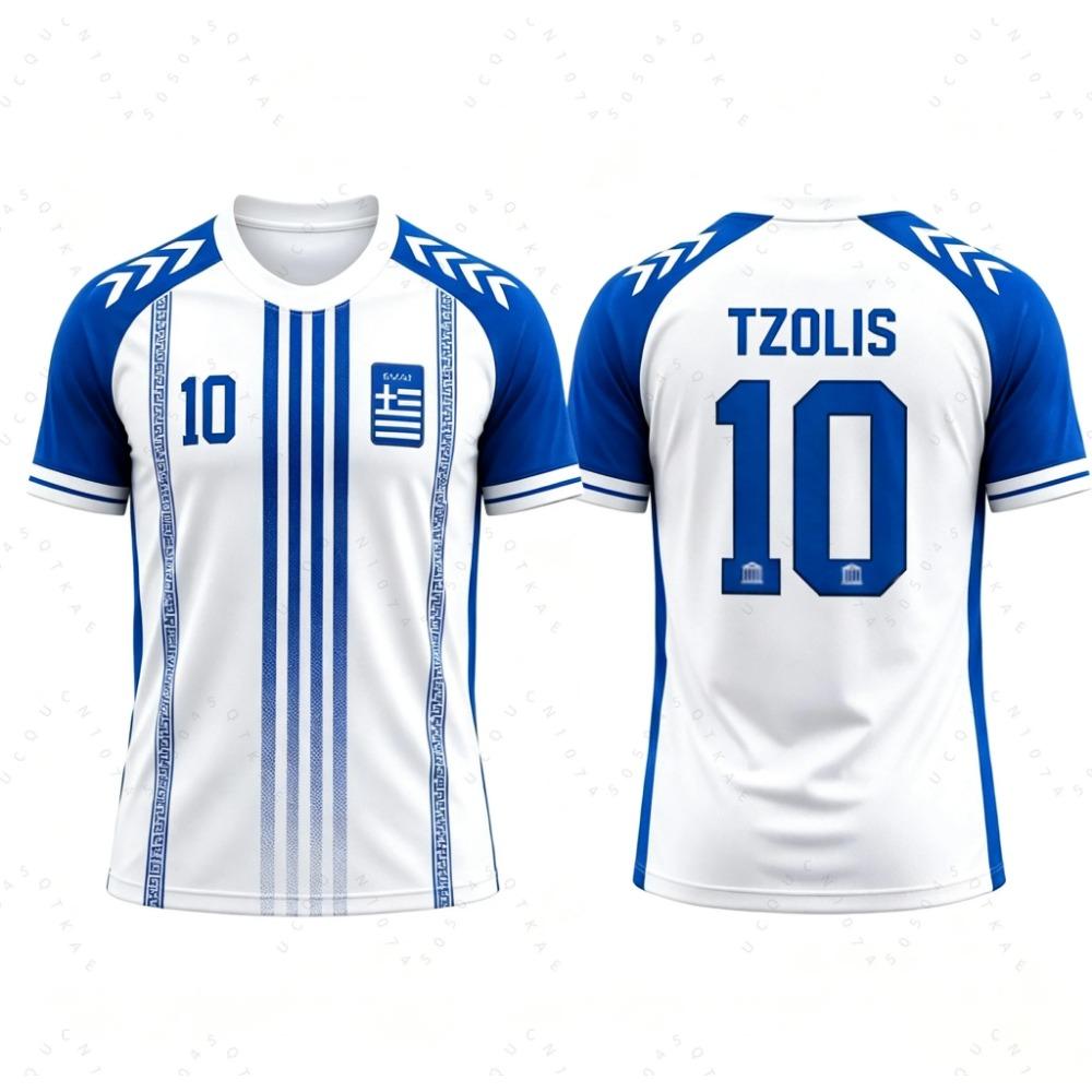 Maglia Nazionale di Calcio Greca Tsimikas Charisteas Bakasetas Tzolis Traspirante Top da Calcio Stampa T-shirt da Spiaggia Uomo Donna Fan