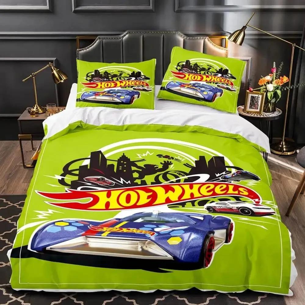 Poszwa na kołdrę z nadrukiem 3D Hot Wheel Monster Truck, poszewka na poduszkę, zestaw pościeli w rozmiarze Twin, Full, Queen, King do dekoracji sypialni 01