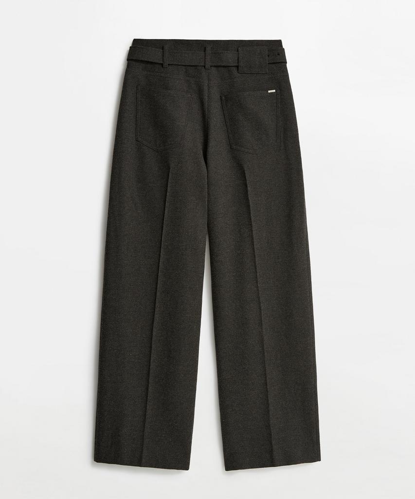LMOOD Inversion Wool Cotton Belted Slacks Charcoal Brown