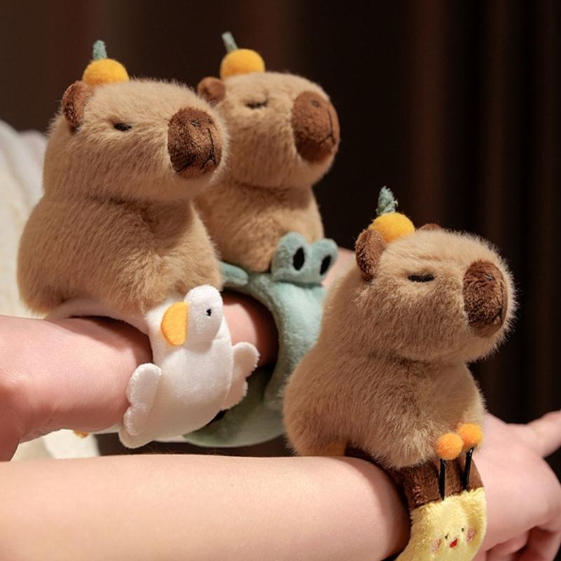 Capybara with Tangerine Plush Bracelet Fun Accessory for Children Kids Bracelet Cartoon Wristband Photo Props