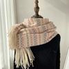 Korean Style Imitation Cashmere Plaid Scarf - Women's Warm, Thick, and Versatile Neck Warmer for Fall and Winter.
