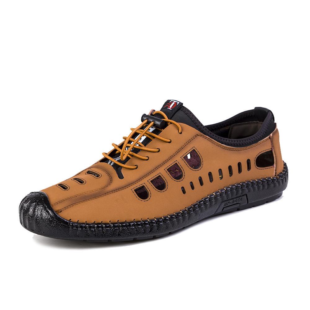Summer Hollow Men's Leather Shoes Breathable Fashion Fashion Casual Business Sandals Lightweight Men's Comfortable Shoes