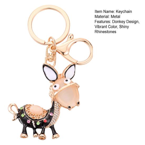 Keychain Sparkling Rhinestones Inlaid Donkey Design Keychain Pendant Enamel Oil Drip Process Smooth Edges Spring Buckle Key Holder Backpacks Accessory