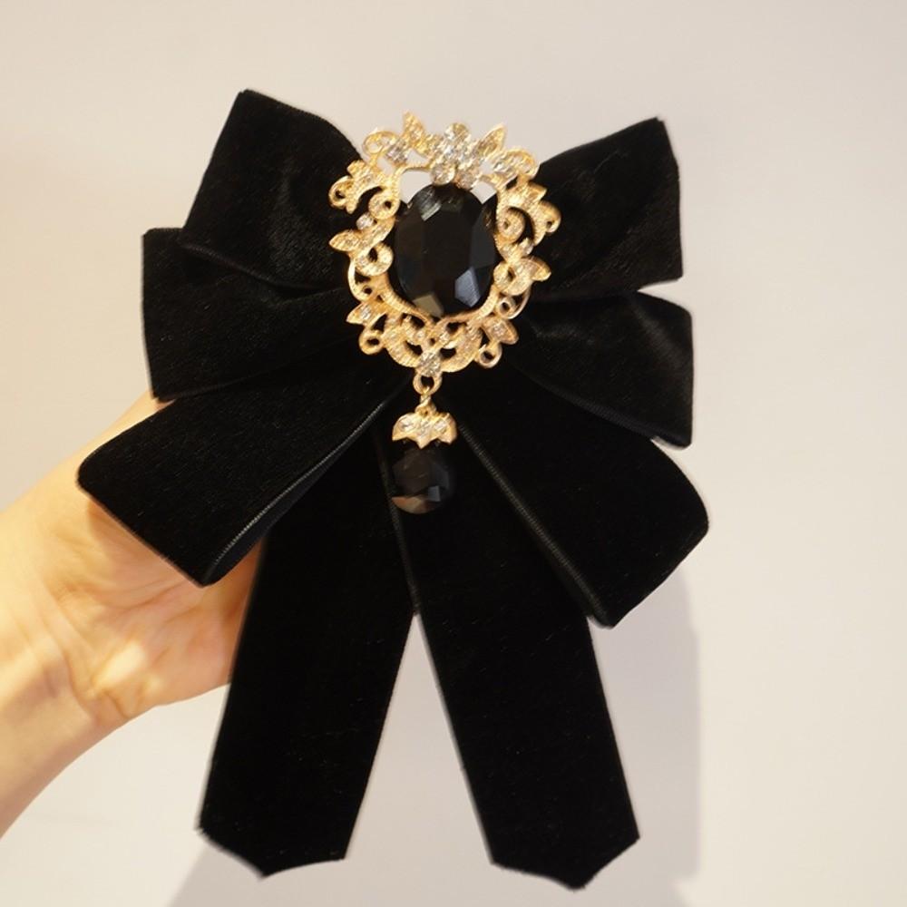 Retro Polyester Bowtie velvet Adjustable Collar Flower Diamond Collar Pins Women