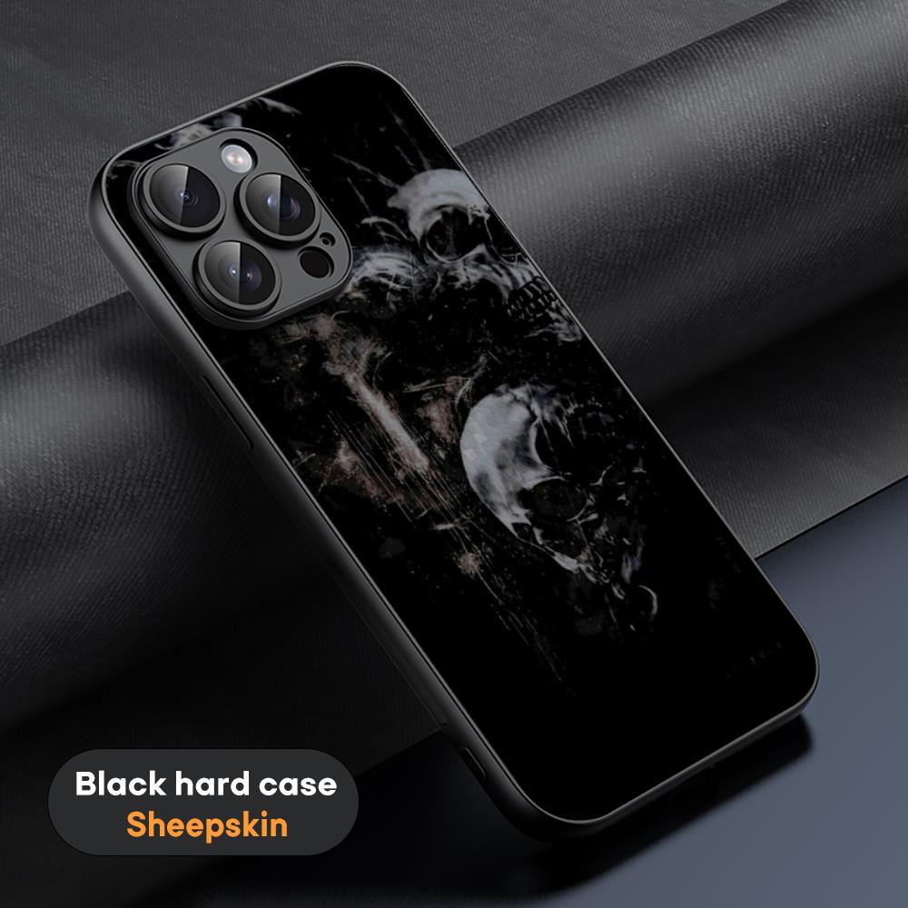 Cool Hip-hop Skull Logo Poster Phone Case For iPhone 16 15 14 13 12 11 Plus Pro Max Limited Black Hard Case Sheepskin