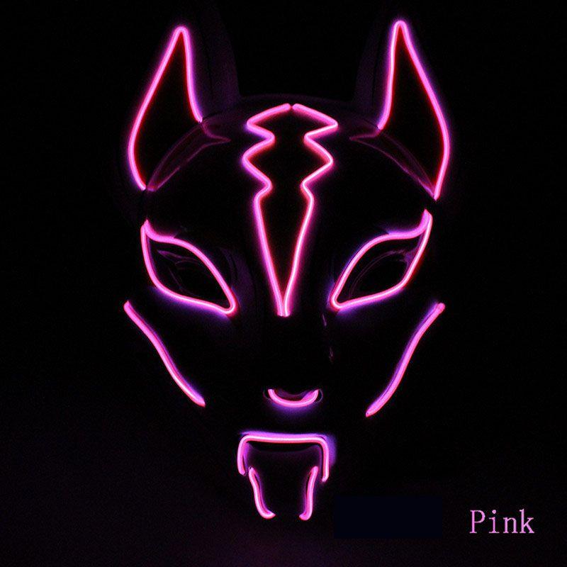 Unisex Japanische Fuchsmaske mit leuchtendem LED-Licht für gruselige Halloween-Partys