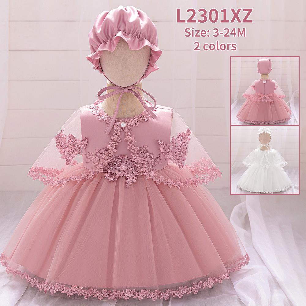 Girls' White Lace Christening Gown - First Birthday Princess Dress