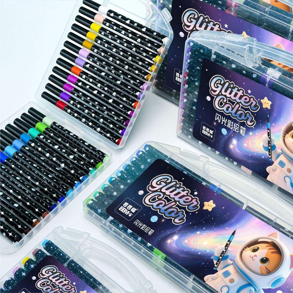 Glitter Colored Marker Pen Soft Head Painting Glitter Pen Colorful Fluorescent Pen  Students Use
