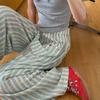 Loose Wide Leg Pants Chic Straight Leg Pants Sweet Casual Stripe Long Pants  Women