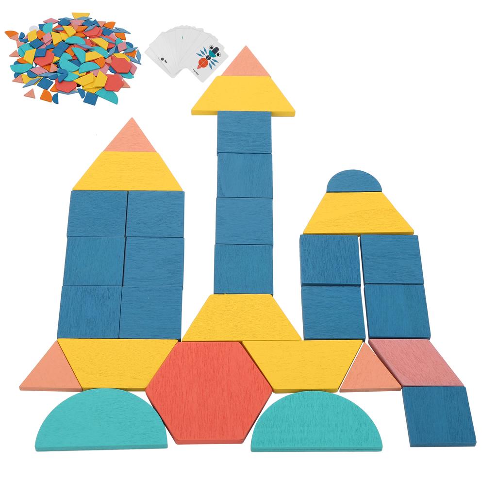 Wooden Pattern Blocks Set Geometric Shape Puzzle Educational Jigsaw Puzzle ToyJigsaw Puzzle Toy