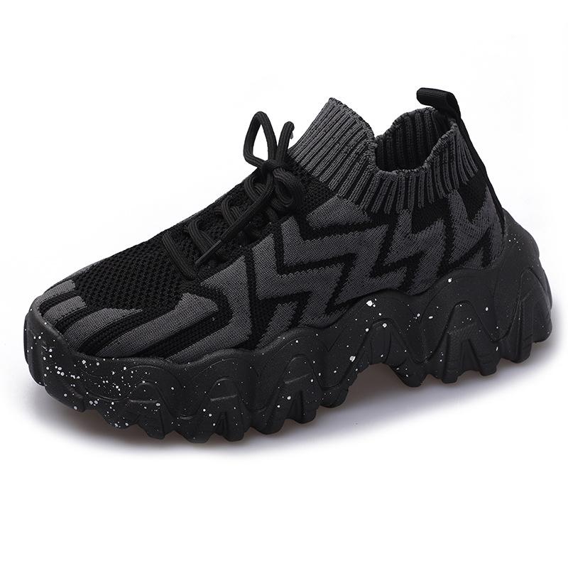 

2025 summer new breathable fashion fly-woven shoes women s muffin thick-soled round head lace-up casual sports dad shoes 40 чорний