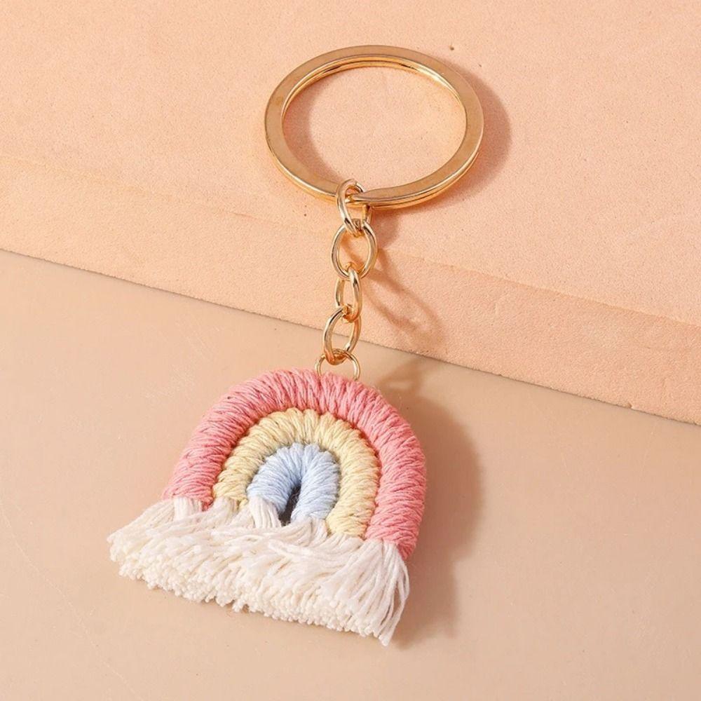 Pretty Three Color Rainbow Key Chain Fashion Knitted Rainbow Keychain  Girl