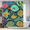 Bright Playful Fish Print Shower Curtain Modern Artistic Decor for Bathroom 180x240cm
