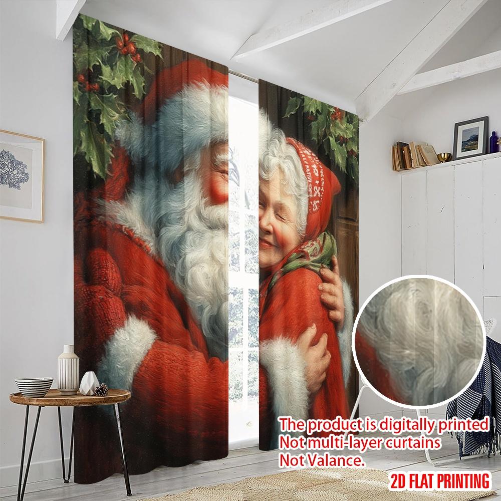2 Stück, 2D-Flachdruck Vorhänge & Fensterdekoration Weihnachtsmann & Mrs_ Weihnachten Umarmung Polyestergewebe (ohne Stange) Art Deco