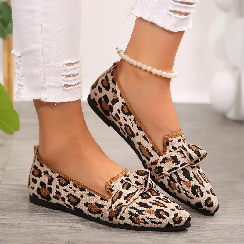Women's Loafers Bowtie Luxury Flats Knitted Slip Breathable Comfortable Shoes Casual Pointed Toe Walking Loafers Footwear