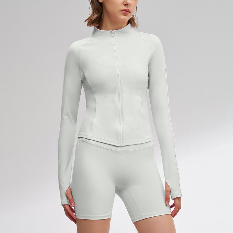 Damen Slim Fit Langarm Yoga Jacke mit Reißverschluss – Atmungsaktives Sonnenschutz Fitness Oberteil