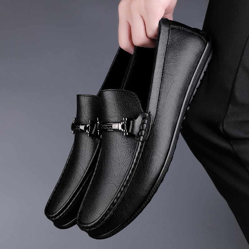 Fashion Mens Metal Buckle Loafers Genuine Leather Men Casual Shoes Handmade Moccasins Breathable Male Walking Shoes Comfort Travel Flats