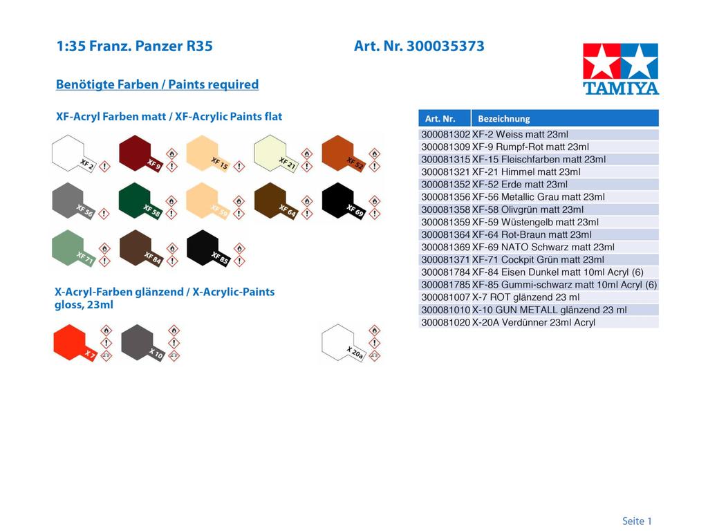 Tamiya Military Miniature Series 373 French Light Tank R35 Plastic Model Kit 35373 1/35 No.