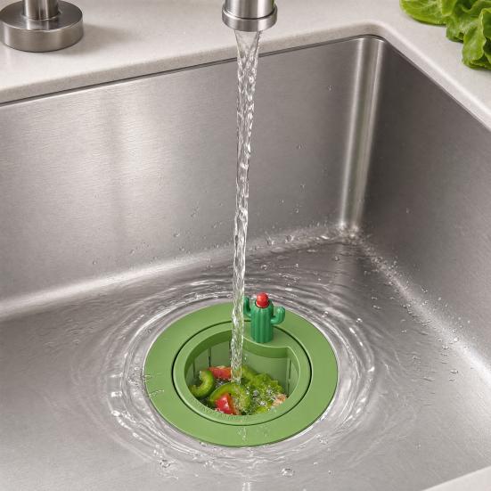 Yousheng Drain Basket, Cactus Shape Sink Strainer, Removable with Quick Draining Anti-Clog Design, Durable Plastic Kitchen Tool