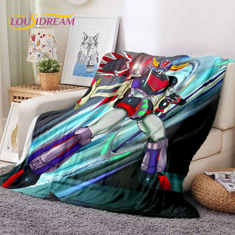 3D Cartoon UFO Robot Grendizer Anime Soft Blankets,Keep Warm Flannel Throw Blanket for Picnic Beds Sofa Home Bedroom Gifts Kids