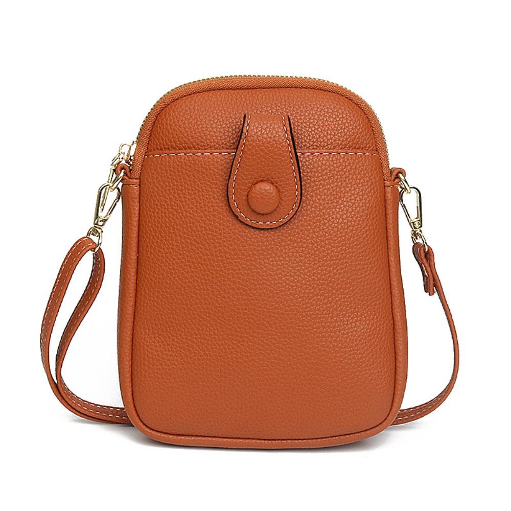 

Solid Color Shoulder Bag PU Coin Purse Fashion Lipstick Pouch for Women коричневий