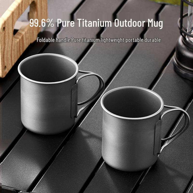 Pure Titanium Double-Layer Camping Mug with Foldable Handle and Lid