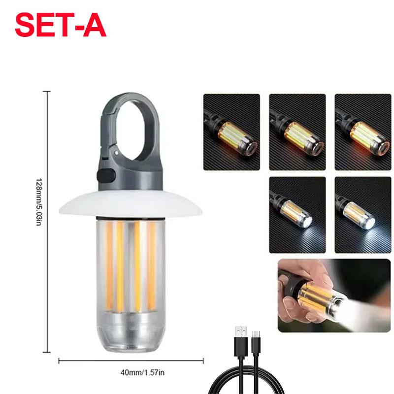 Rechargeable Camping Lantern Flashlight Work Light Multi Mode Portable Hook Hanging Tent Light Outdoor Fishing Emergency Lamp