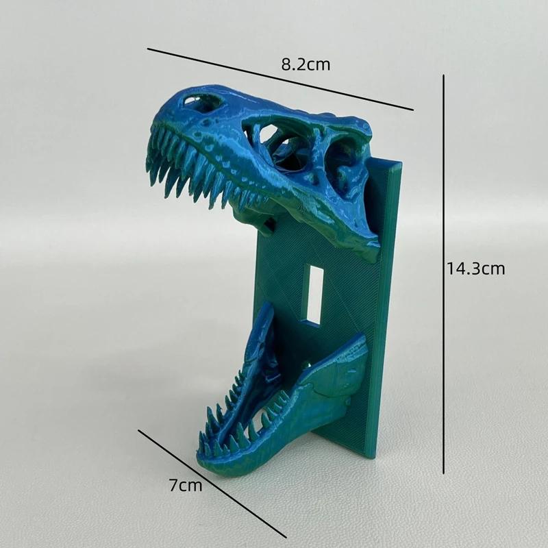 3D Kryt vypínače s dinosauří lebkou a ostrými zuby, Snadno instalovatelný dekorativní panel do dětského pokoje, Akcent do ložnice s hororovým motivem