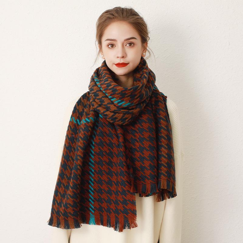 Novo 2022 Inverno Quente Pashmina Cashmere Cachecol Feminino Masculino Xadrez Colorido Designer Neck Wrap Cachecóis de Malha Borla