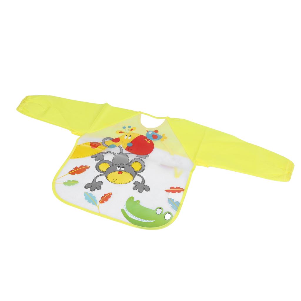 Baby Long Sleeved Bib Waterproof Feeding Drawing Cartoon Animal Pattern Kids Art SmockYellow Monkey
