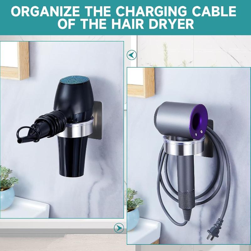 Punch-Free Hairdryer Storage Rack Wall Mounted Hair Dryer Holder Stand Shelf For Home Bathroom Dressing Room No Drill Organizer