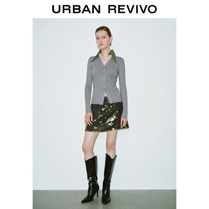 

UR 2025 Весенний женский вязаный кардиган колор-блок, имитирующий двойку M