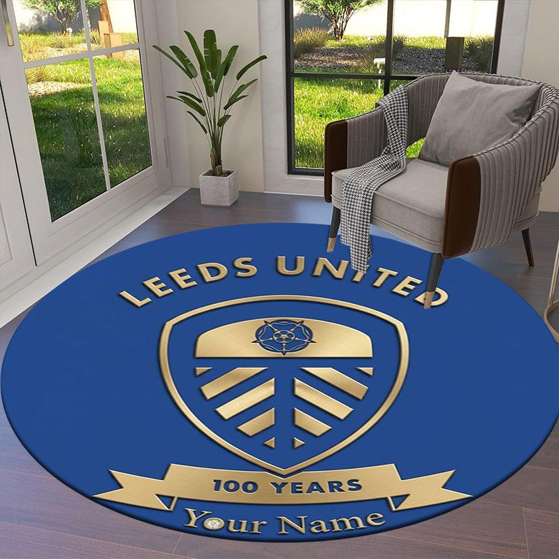 Leeds United Custom Name Round Area Rug,Carpet Rug for Living Room Bedroom Sofa Playroom Decor,Non-slip Floor Mat