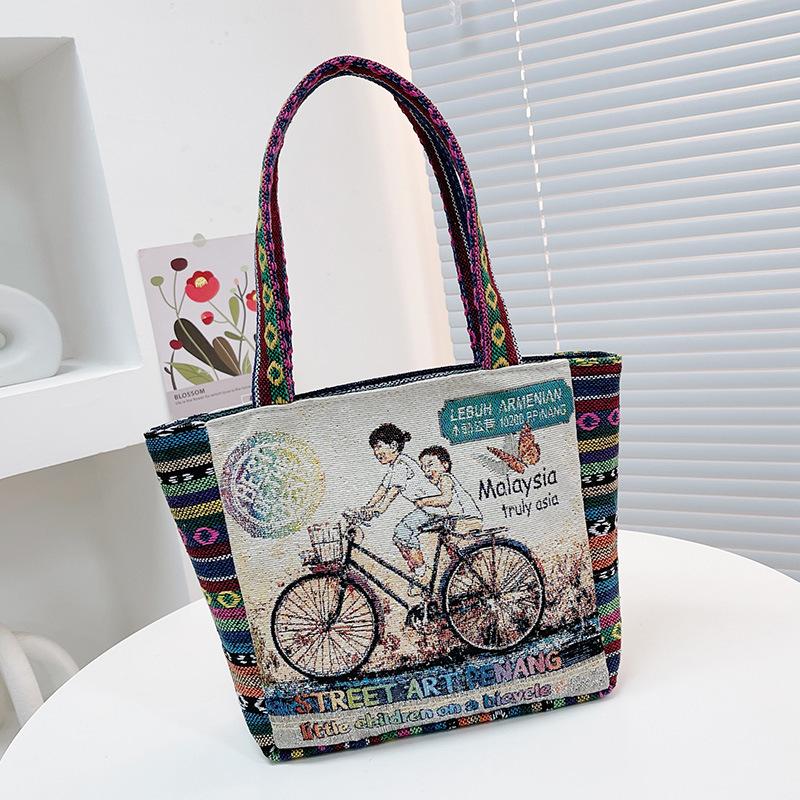 Embroidered canvas handbag women's handbag casual mommy handbag lunch box bag small cloth bag