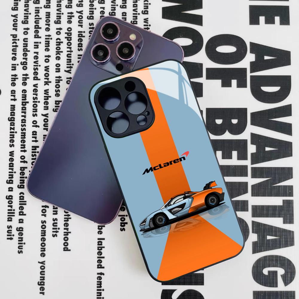 SuperCar M-McLarenS Phone Case for Iphone 16 15 14 12 11 13 Pro Max Mini 8 X Xr Xs Puls Black Glass Cover