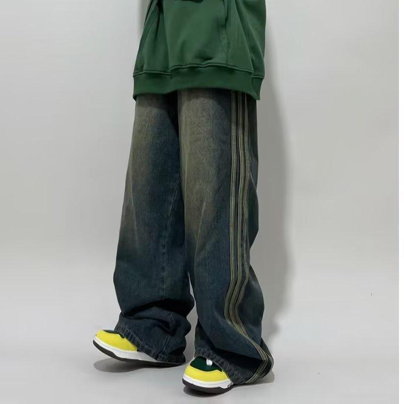 

Мужские потертые джинсы American Street Retro с широкими штанинами: Свободные брюки прямого кроя XL