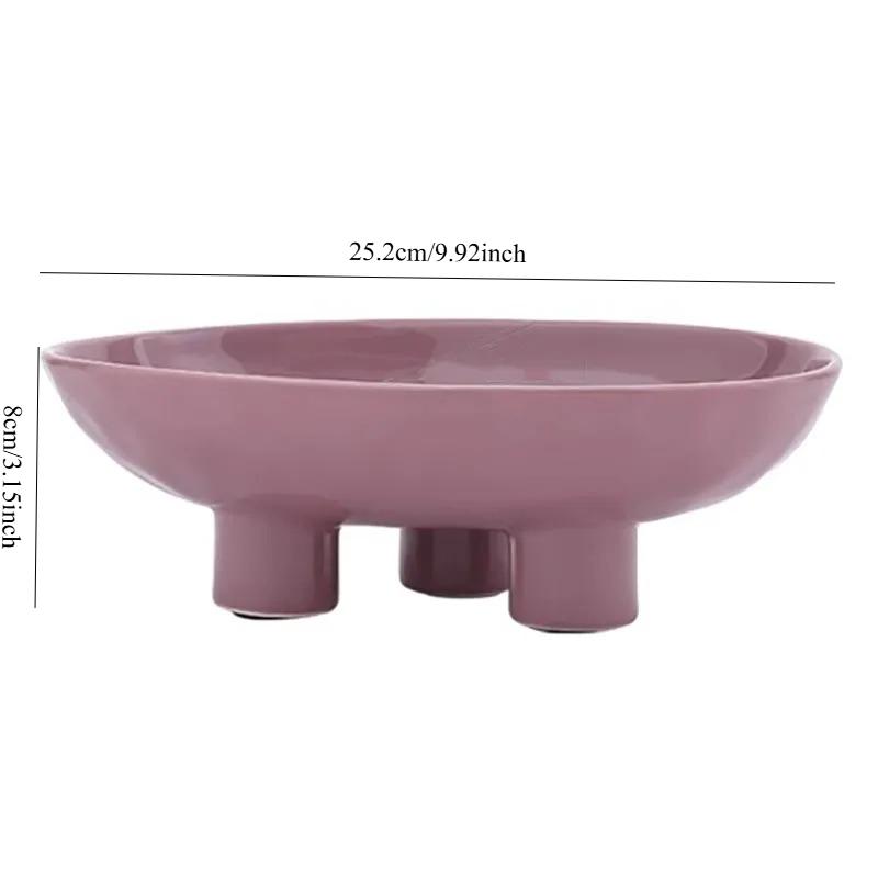 Bandeja de frutas de cerâmica criativa de cor sólida com pernas altas para sala de estar, mesa de chá, prato de lanche, prato de nozes, prato de doces, bandeja de armazenamento doméstico