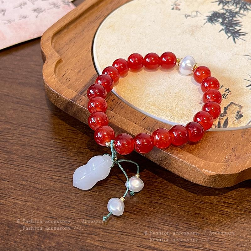 

Браслет из красного бисера с натуральным камнем: Вдохновленный китайским стилем, средневековый, универсальный и элегантный