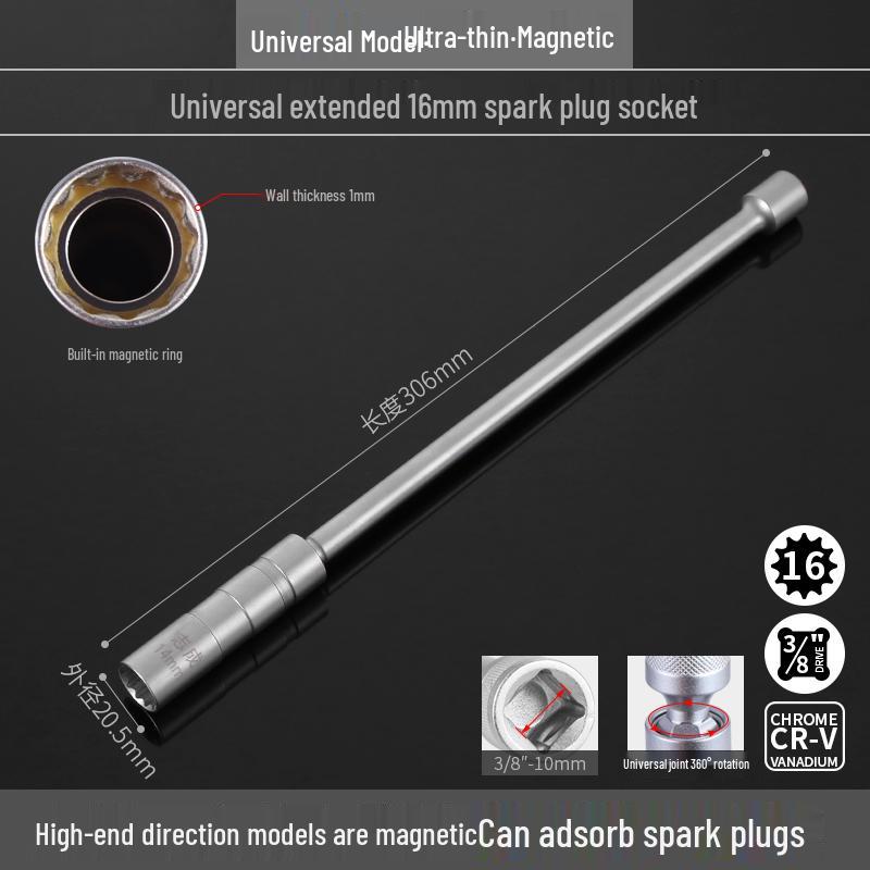 Universal Magnetic Spark Plug Socket Wrench (14/16mm) for Easy Spark Plug Removal and Installation
