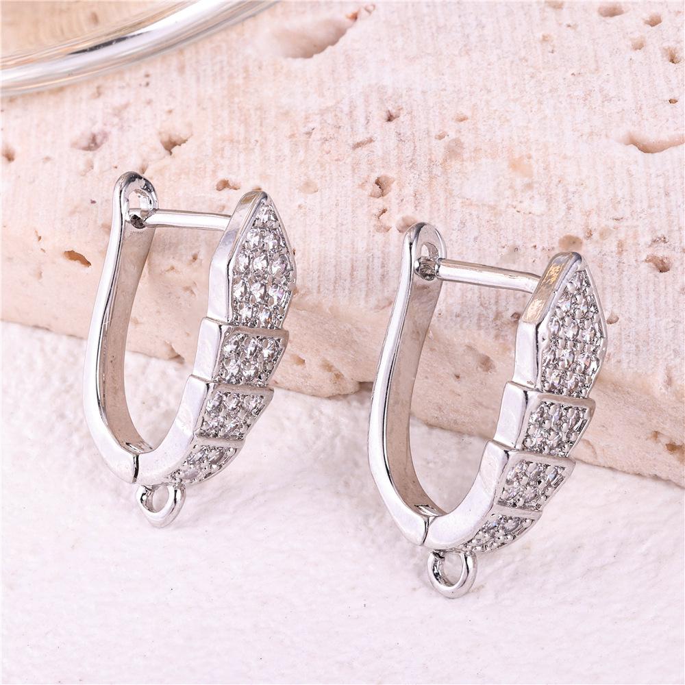 Copper-Plated White Gold Micro-Set Zircon Snake Ear Cuff with Diamond Accents - Snake-Shaped DIY Earring Accessories