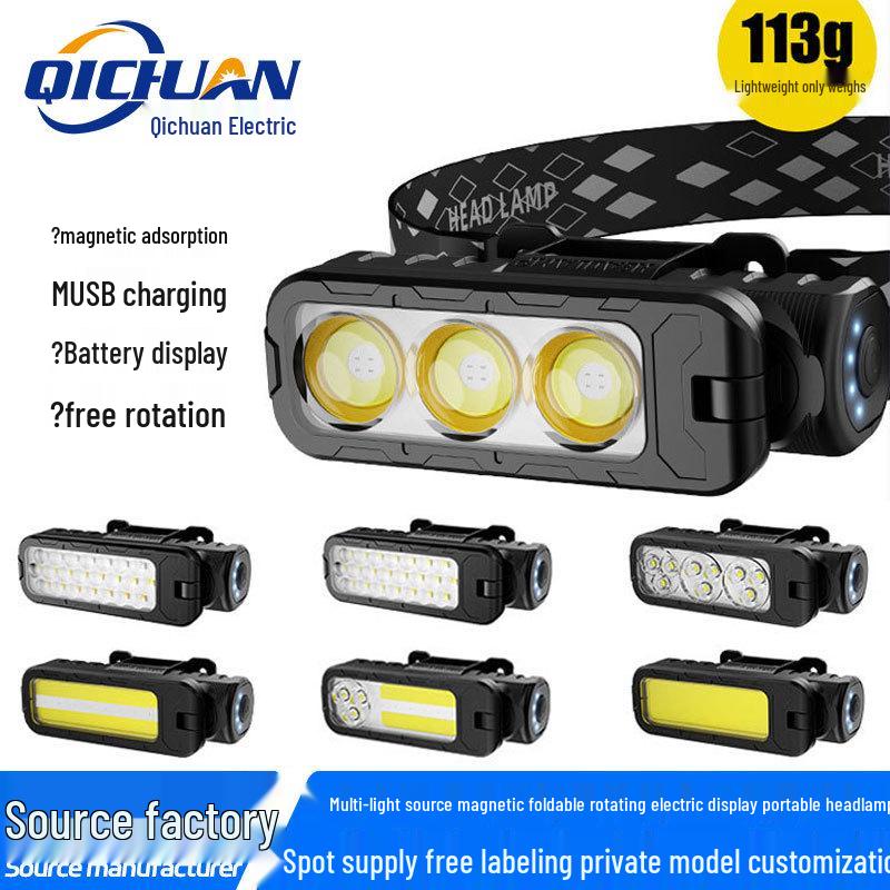 Multifunksjonell roterende magnetisk hodelykt med elektrisk display